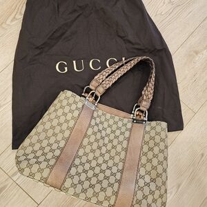 Gucci Monogram Canvas Tote Bag in Beige and Brown